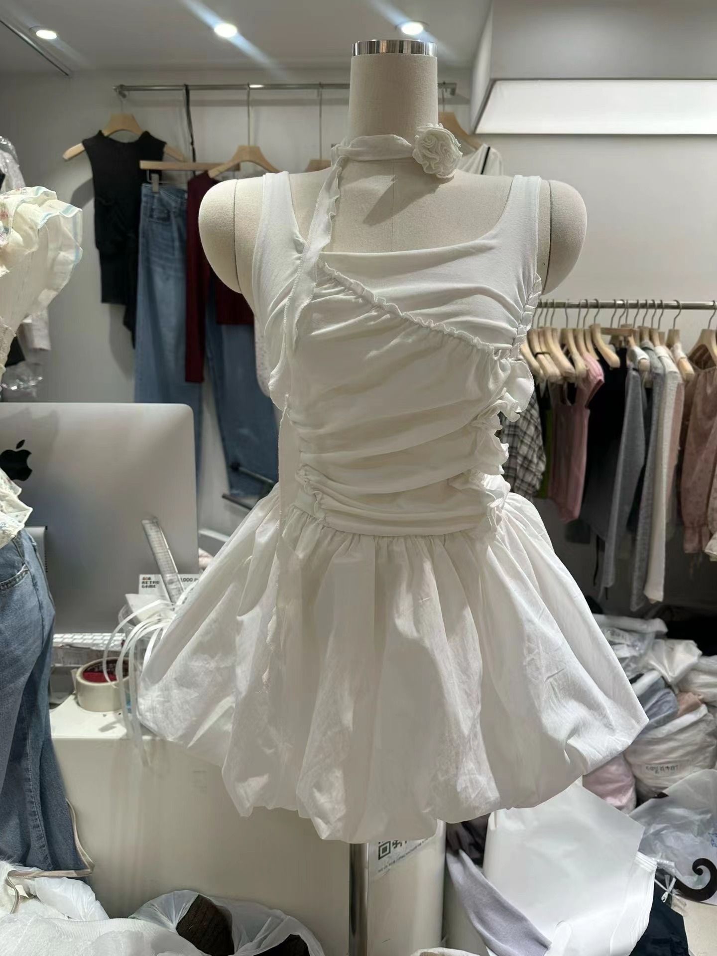 PLEASE/WW韓國直郵女士新品26春夏真品休閑連衣裙含脖帶PLEASE/WW連衣裙圖色2