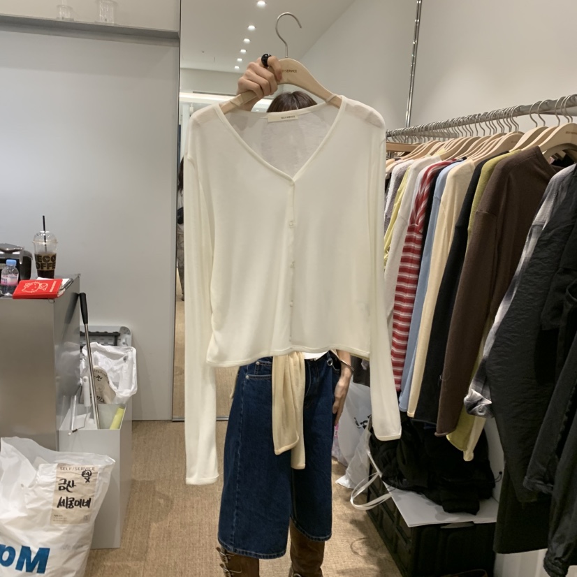 SELF SERVICE韓國直郵女裝新款時尚26春夏針織衫羊毛絲質開衫SELF SERVICE針織衫圖色1