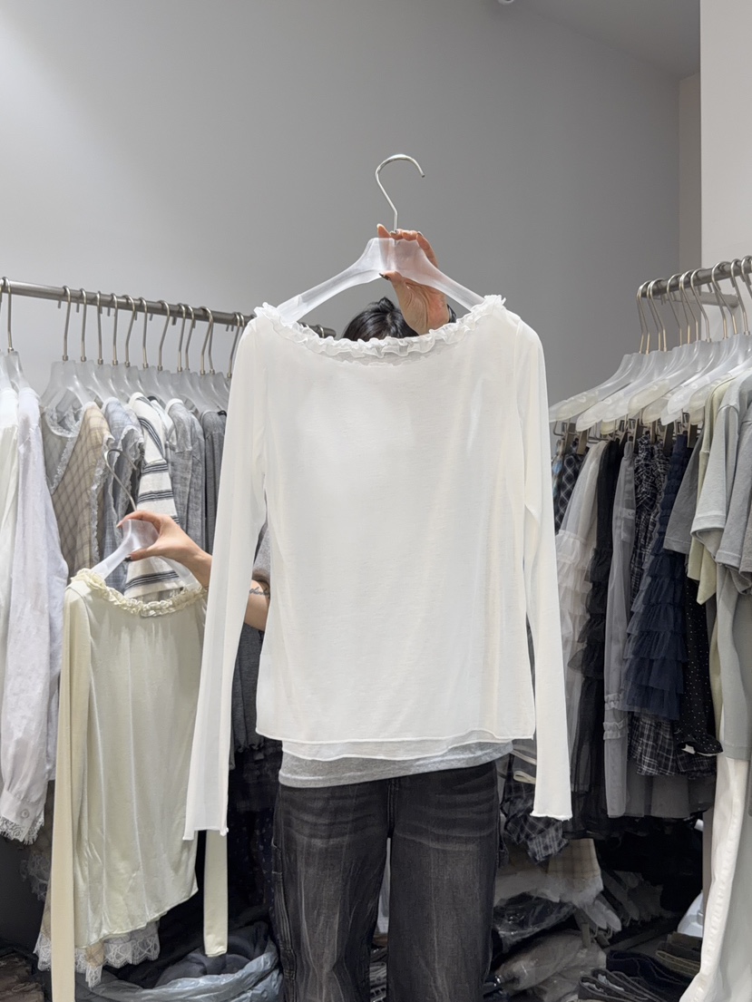 LOOKK/MIMME韓國直郵女裝新款熱賣時尚職業26春夏長袖T恤緞面LOOKK/MIMME長袖T恤