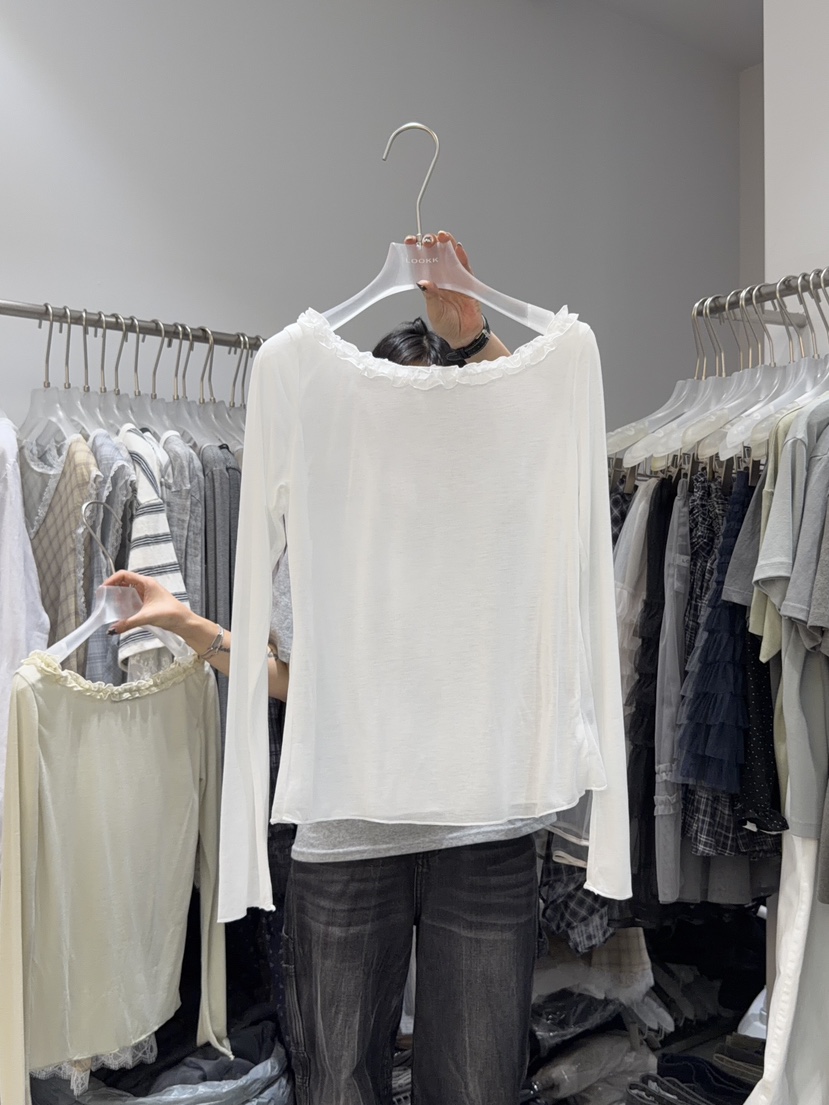 LOOKK/MIMME韓國直郵女裝新款熱賣時尚職業26春夏長袖T恤緞面LOOKK/MIMME長袖T恤圖色1