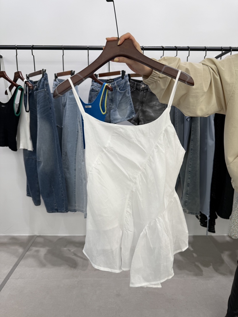 WATERMELON韓國東大門代購女士新款人氣職業吊帶背心褶皺WATER MELON吊帶/背心