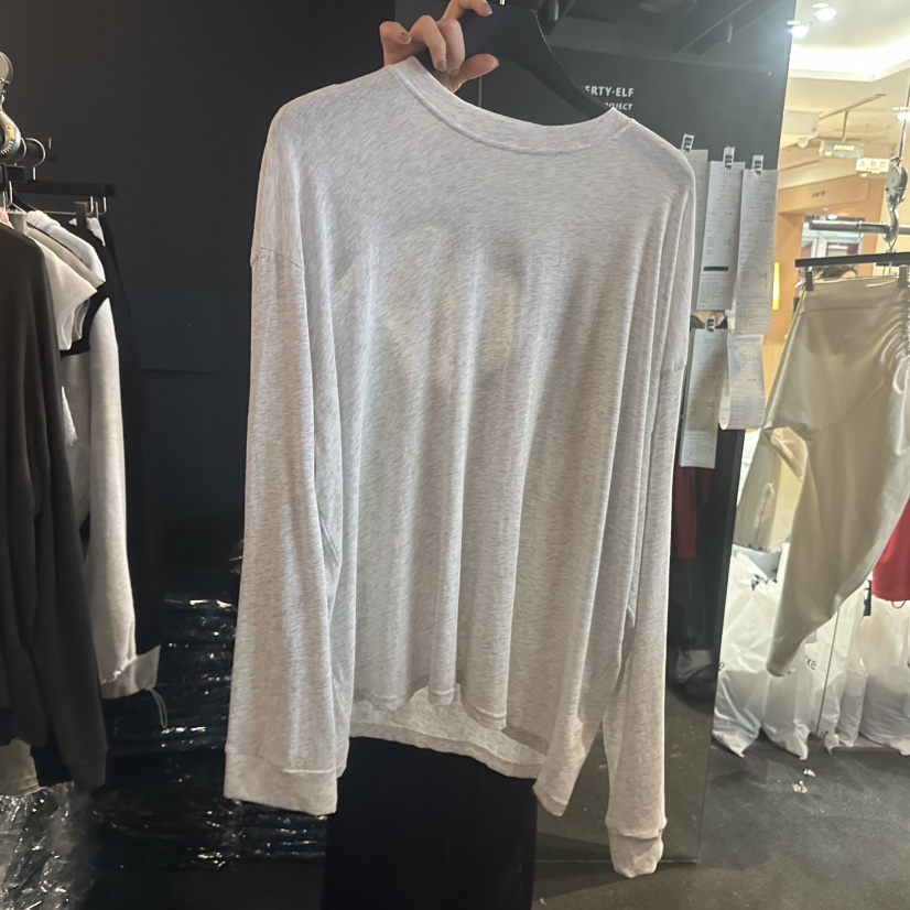 ELF-L韓國東大門直郵女士新款職業熱賣休閑推薦長袖T恤開衩PROJECT ELF/ELF-L長袖T恤圖色1灰白色