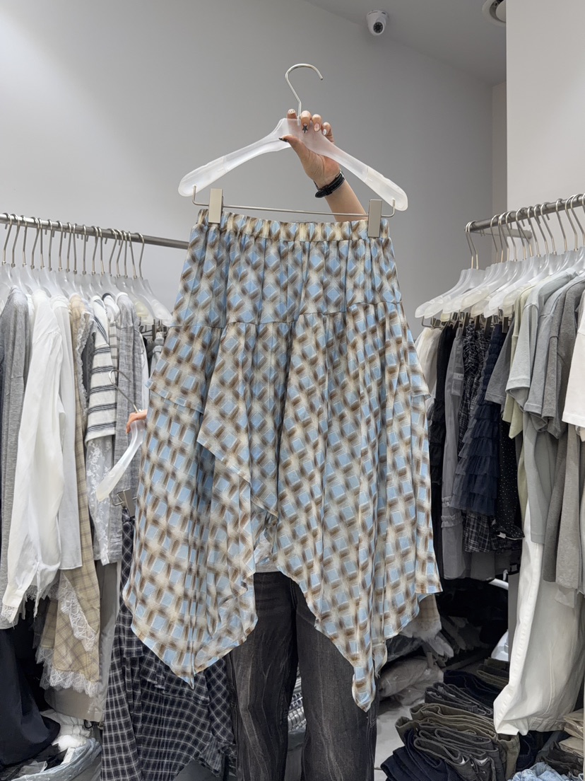 LOOKK/MIMME韓國東大門代購女士新款職業半身裙中短裙不對稱格子LOOKK/MIMME半身裙/中短裙