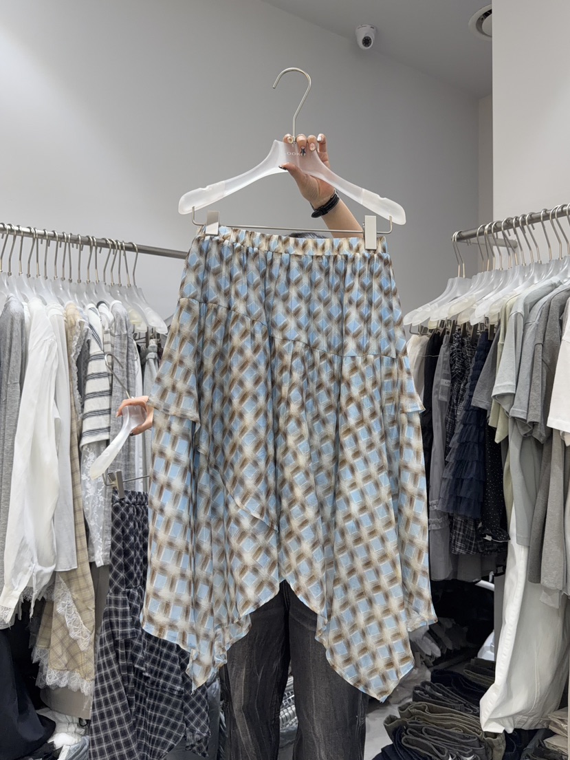LOOKK/MIMME韓國東大門代購女士新款職業半身裙中短裙不對稱格子LOOKK/MIMME半身裙/中短裙圖色1