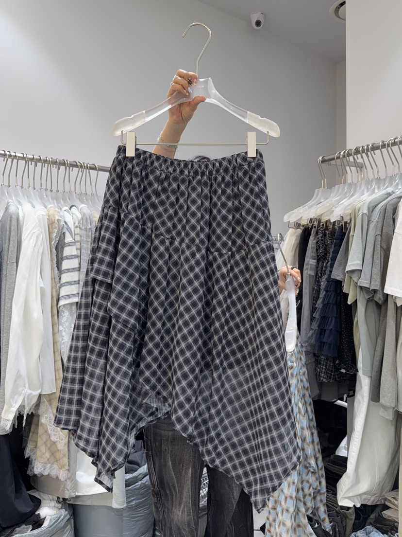 LOOKK/MIMME韓國東大門代購女士新款職業半身裙中短裙不對稱格子LOOKK/MIMME半身裙/中短裙圖色2