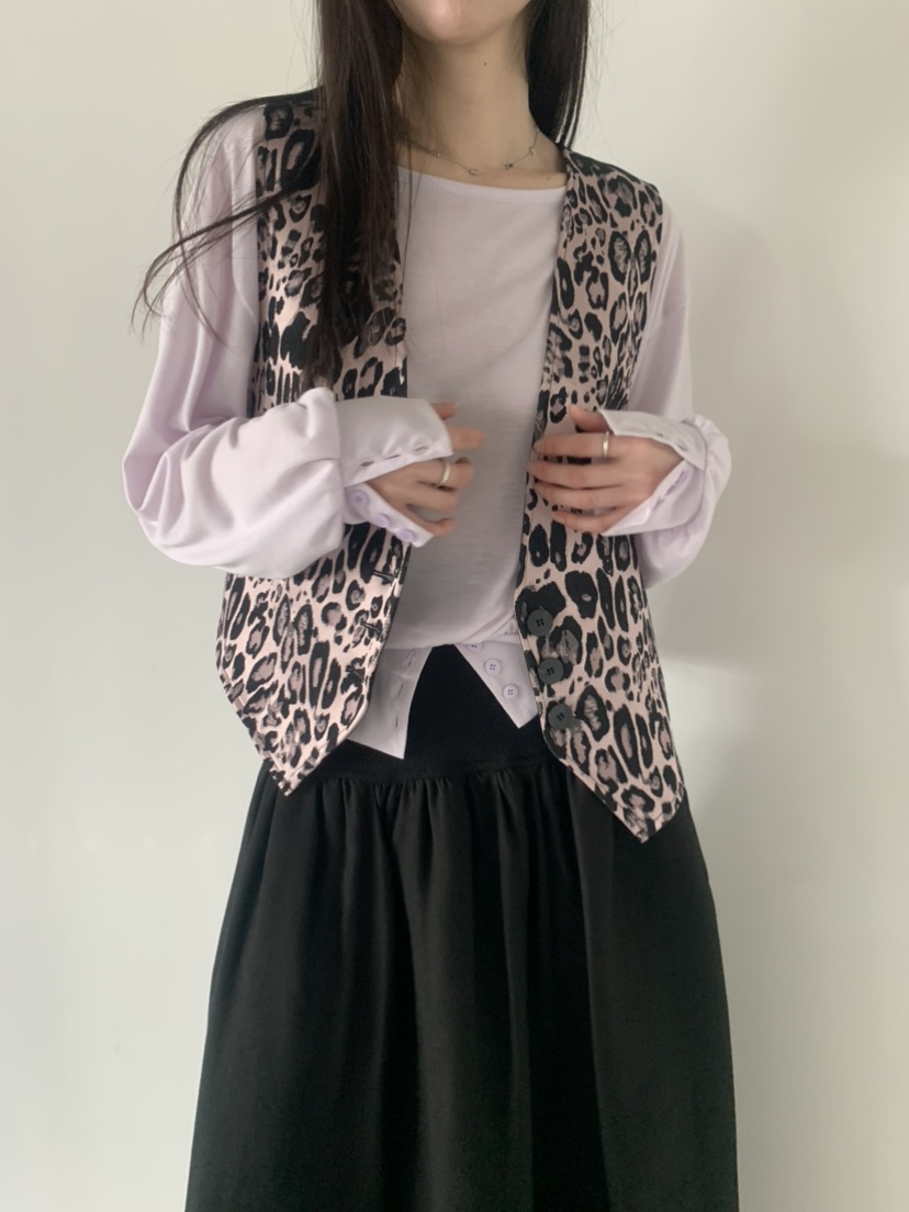 LE AVE韓國直郵實拍女裝新款熱賣時尚26春夏休閑馬甲豹紋LE AVE馬甲