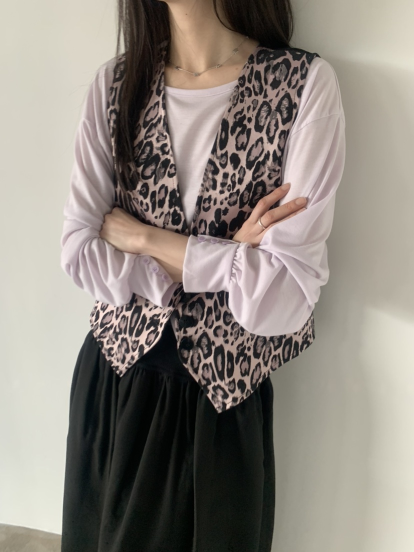 LE AVE韓國直郵實拍女裝新款熱賣時尚26春夏休閑馬甲豹紋LE AVE馬甲