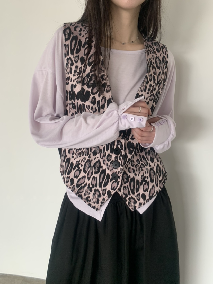 LE AVE韓國直郵實拍女裝新款熱賣時尚26春夏休閑馬甲豹紋LE AVE馬甲