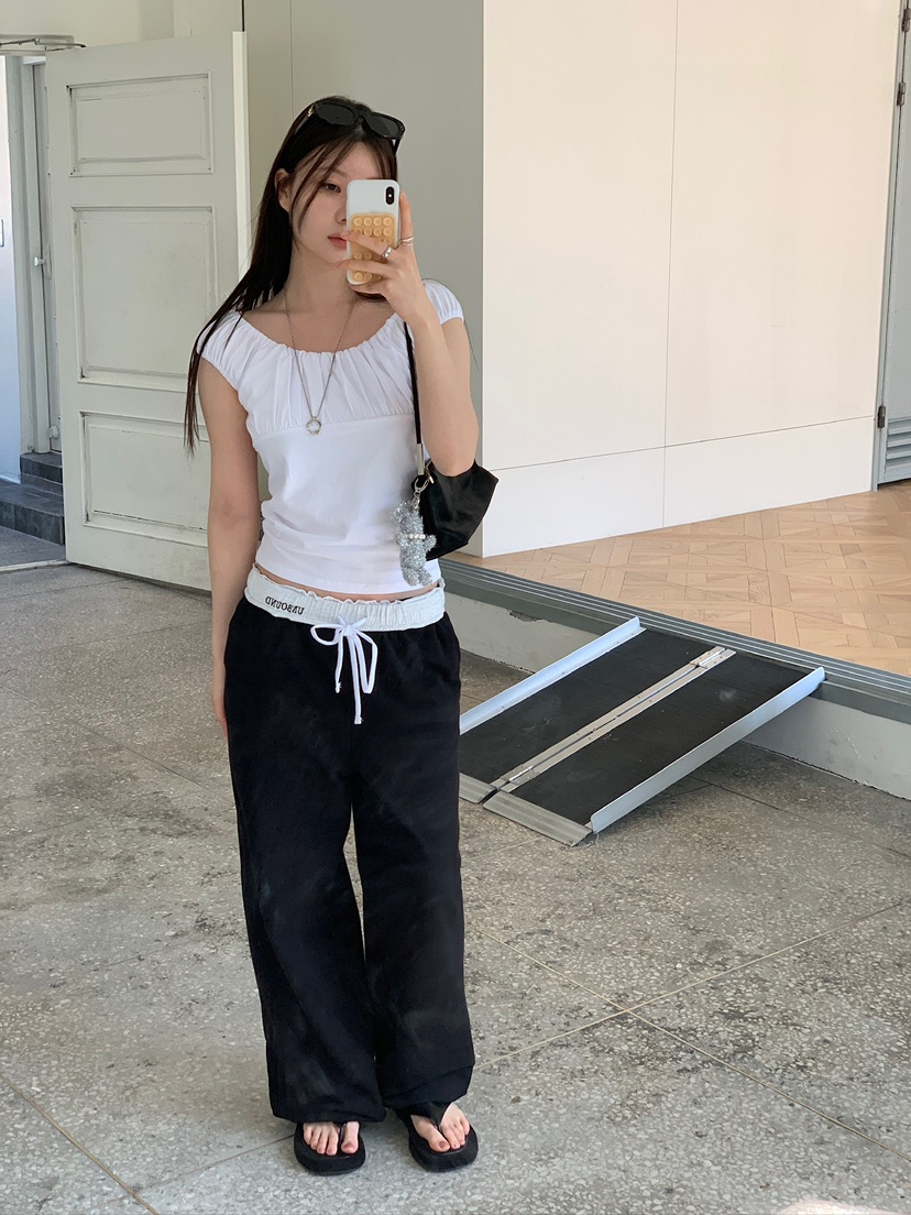 UNBOUND韓國代購女裝新款26春夏熱賣時尚休閑人氣休閑褲刺繡UNBOUND休閑褲