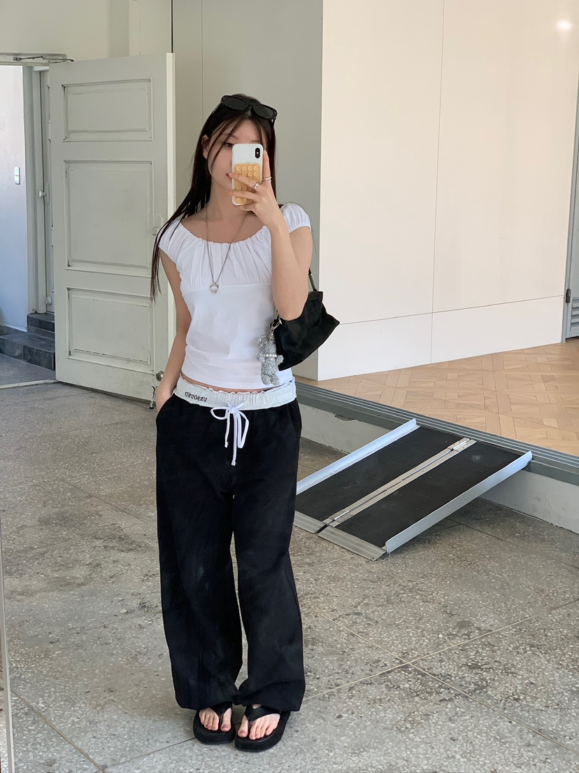 UNBOUND韓國代購女裝新款26春夏熱賣時尚休閑人氣休閑褲刺繡UNBOUND休閑褲