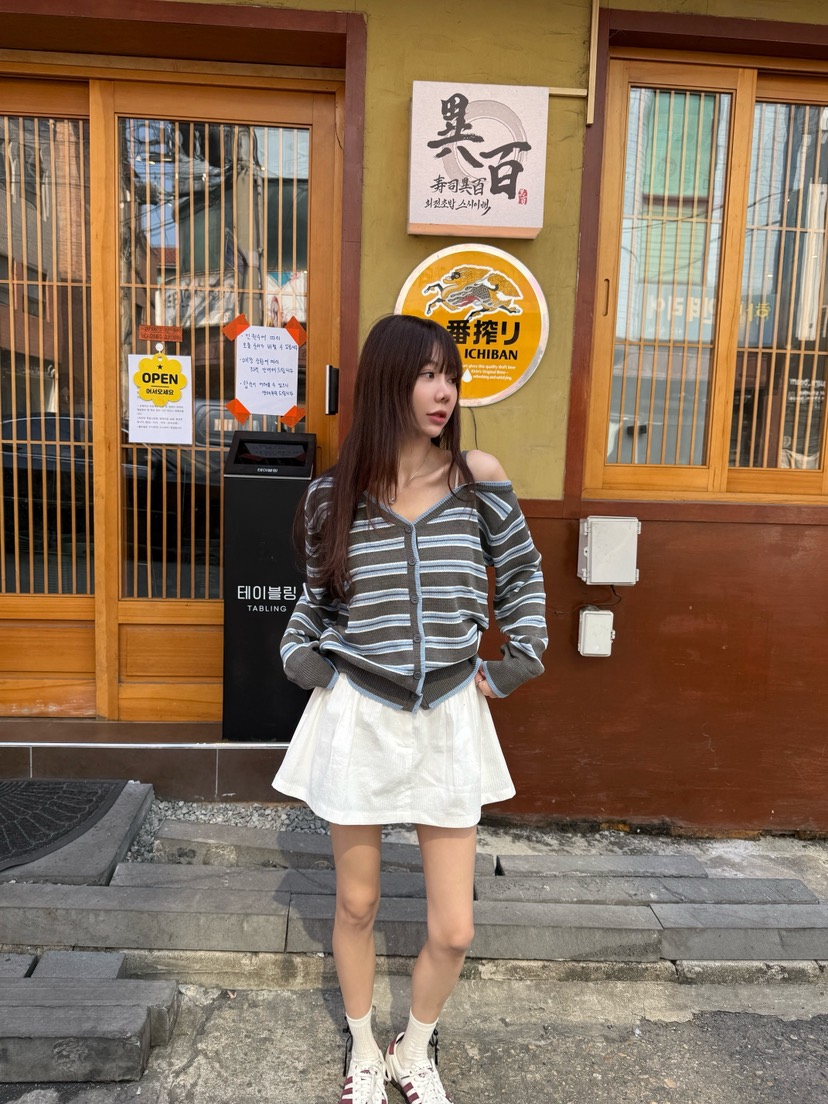 LUMIPLE韓國直郵女裝新款休閑時尚26春夏職業針織衫露肩開衫LUMIPLE針織衫