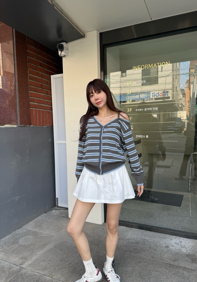 LUMIPLE韓國直郵女裝新款休閑時尚26春夏職業針織衫露肩開衫LUMIPLE針織衫