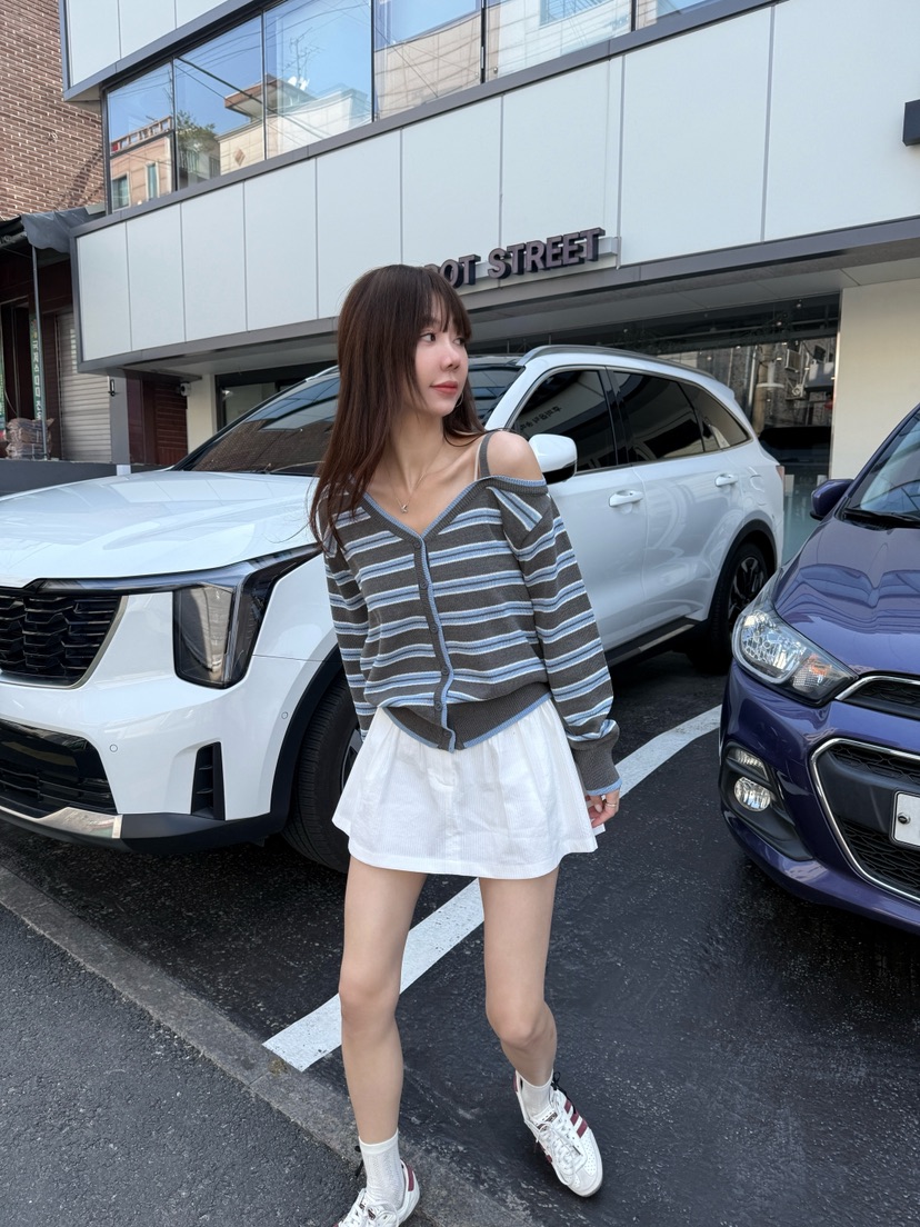 LUMIPLE韓國直郵女裝新款休閑時尚26春夏職業針織衫露肩開衫LUMIPLE針織衫