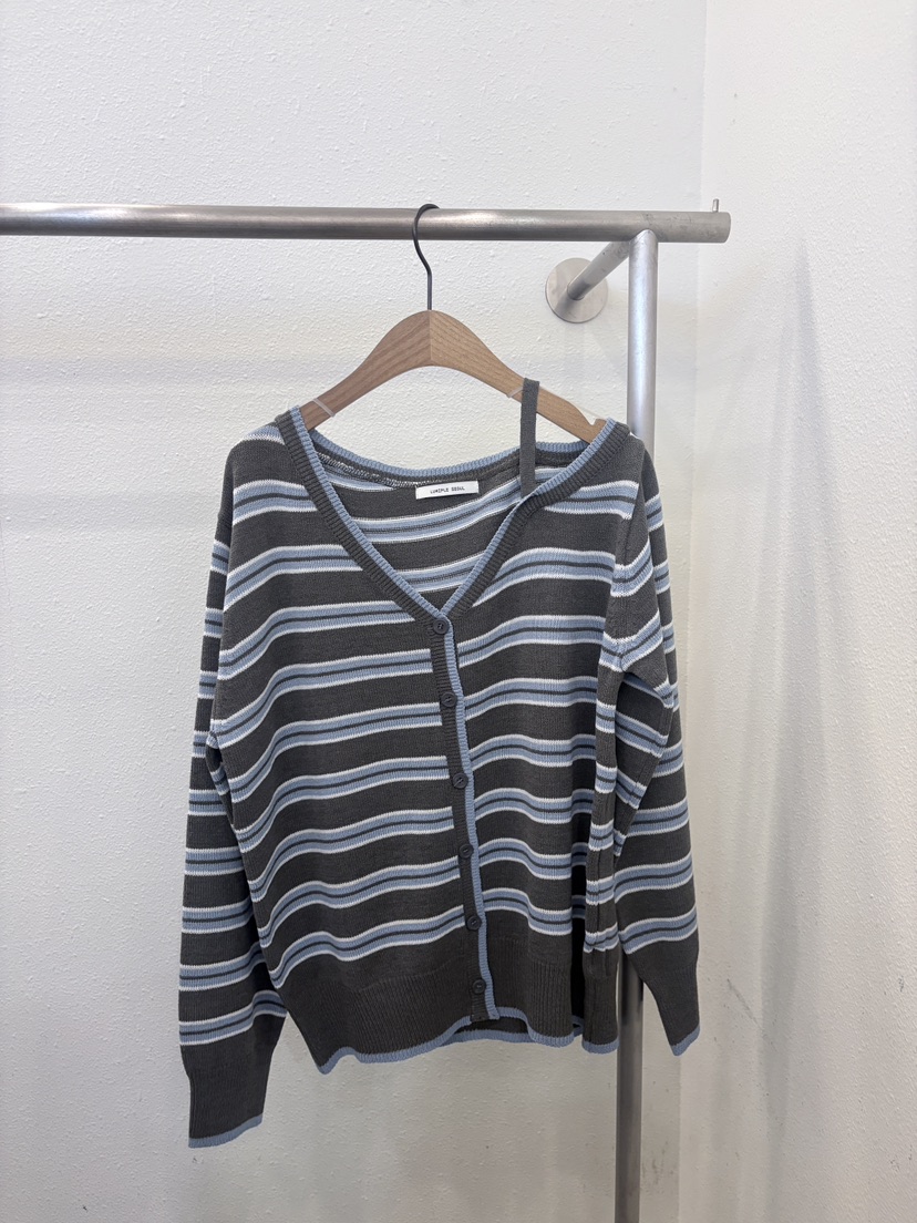 LUMIPLE韓國直郵女裝新款休閑時尚26春夏職業針織衫露肩開衫LUMIPLE針織衫圖色2