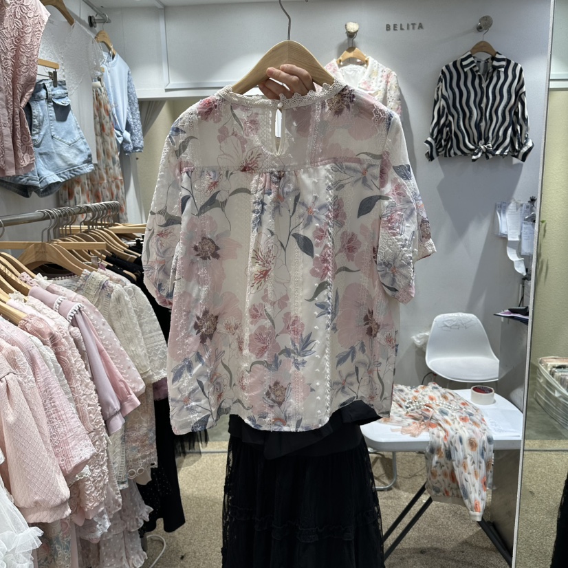BELITA韓國東大門直郵女士新品推薦時尚26春夏襯衫蕾絲衫喇叭BELITA襯衫/蕾絲衫