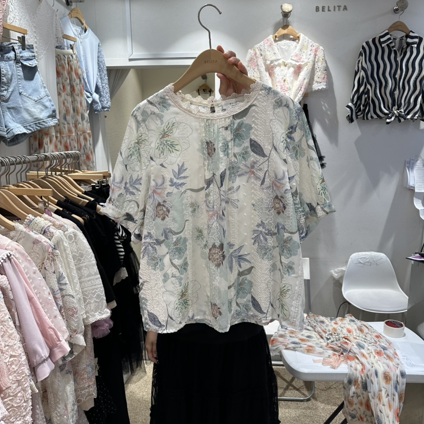 BELITA韓國東大門直郵女士新品推薦時尚26春夏襯衫蕾絲衫喇叭BELITA襯衫/蕾絲衫圖色1