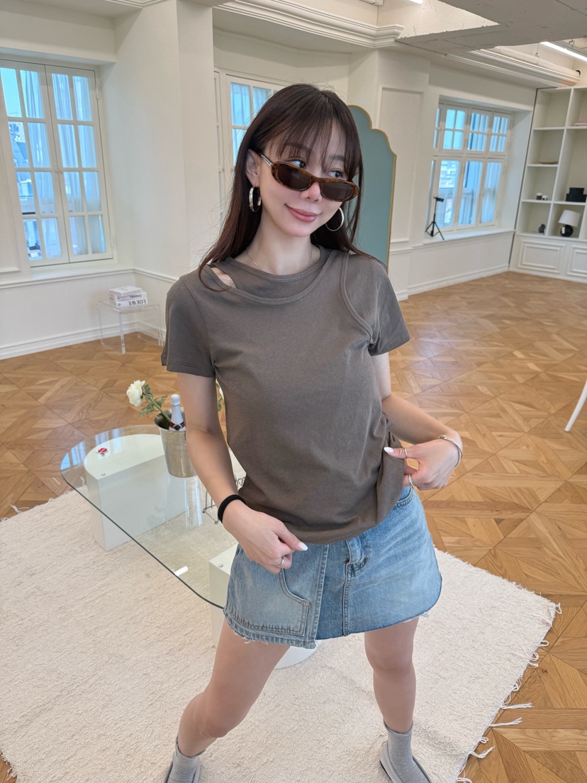 LUMIPLE韓國直郵女士新品26春夏職業休閑時尚推薦T恤開衩LUMIPLET恤