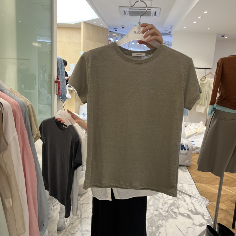 ALMOND韓國直郵女士新品職業熱賣26春夏時尚休閑人氣T恤亞麻ALMONDT恤圖色2