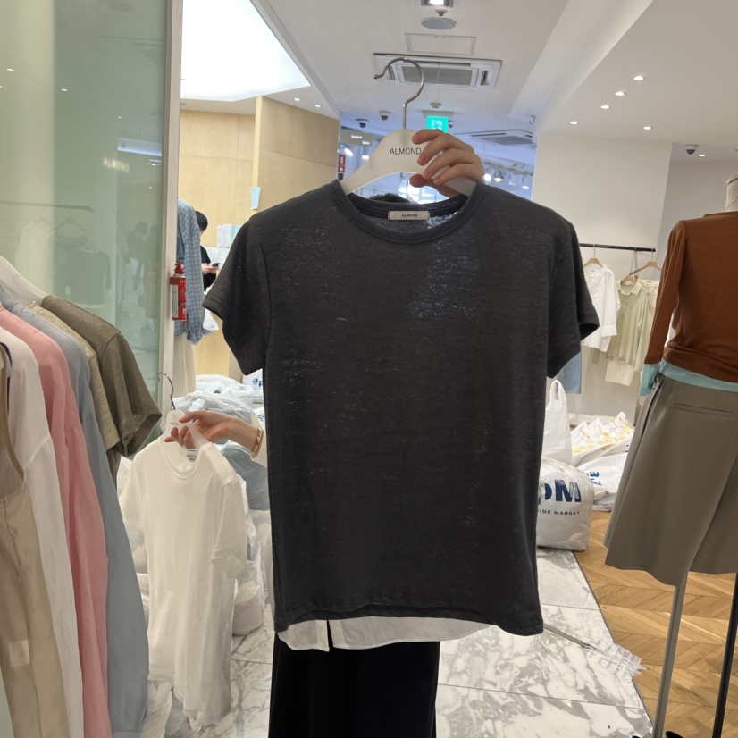 ALMOND韓國直郵女士新品職業熱賣26春夏時尚休閑人氣T恤亞麻ALMONDT恤圖色3