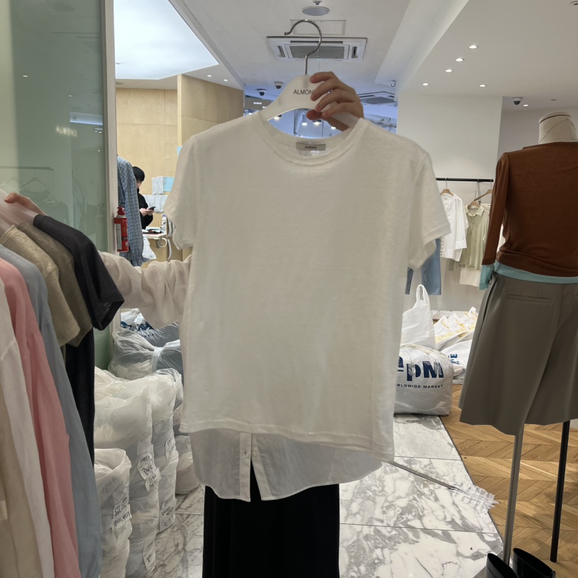 ALMOND韓國直郵女士新品職業熱賣26春夏時尚休閑人氣T恤亞麻ALMONDT恤圖色4
