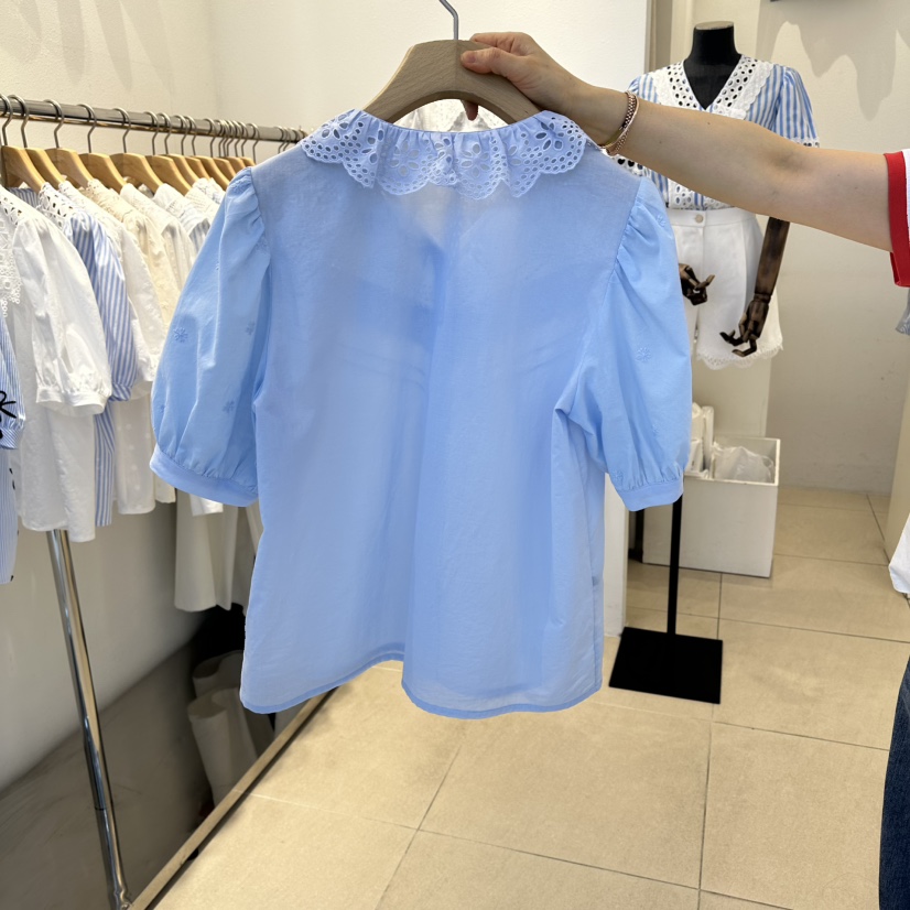 2nd B-S韓國東大門代購女裝新品熱賣襯衫蕾絲衫荷葉邊刺繡2nd B-S襯衫/蕾絲衫