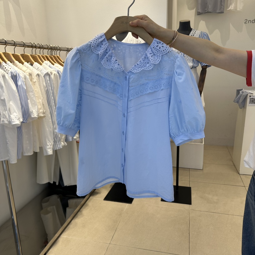 2nd B-S韓國東大門代購女裝新品熱賣襯衫蕾絲衫荷葉邊刺繡2nd B-S襯衫/蕾絲衫圖色2