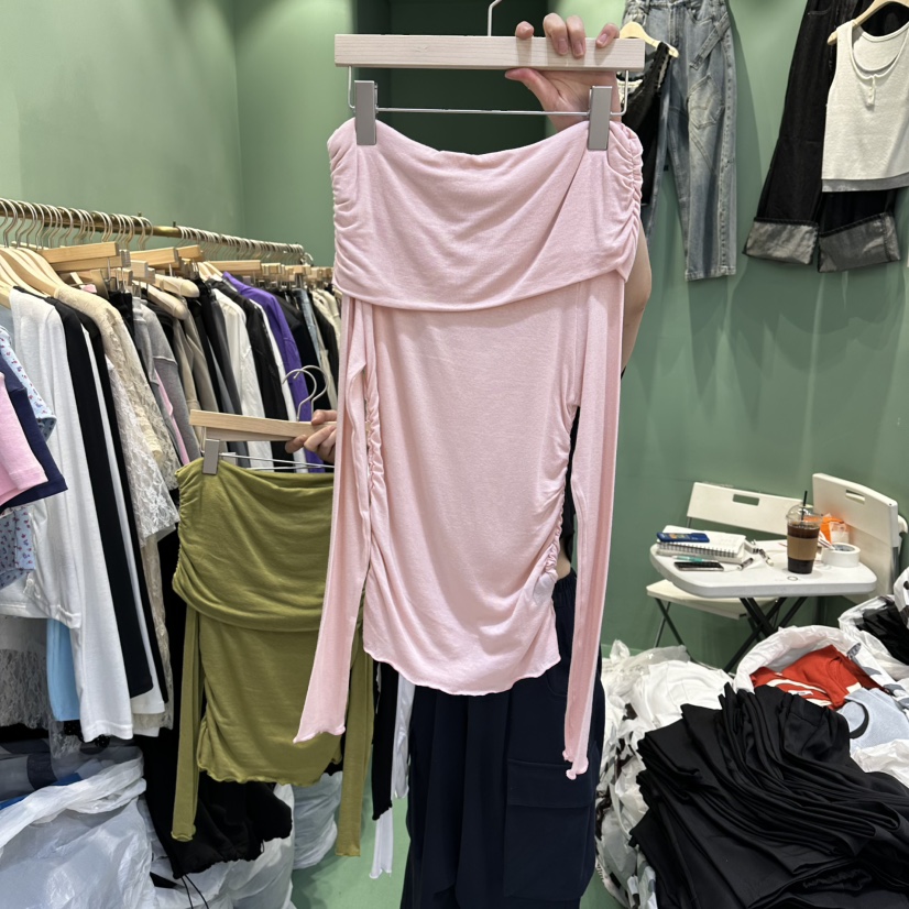 ROMANTIC NEWYORK韓國直郵女士新品休閑熱賣長袖T恤褶皺ROMANTIC NEWYORK長袖T恤圖色2