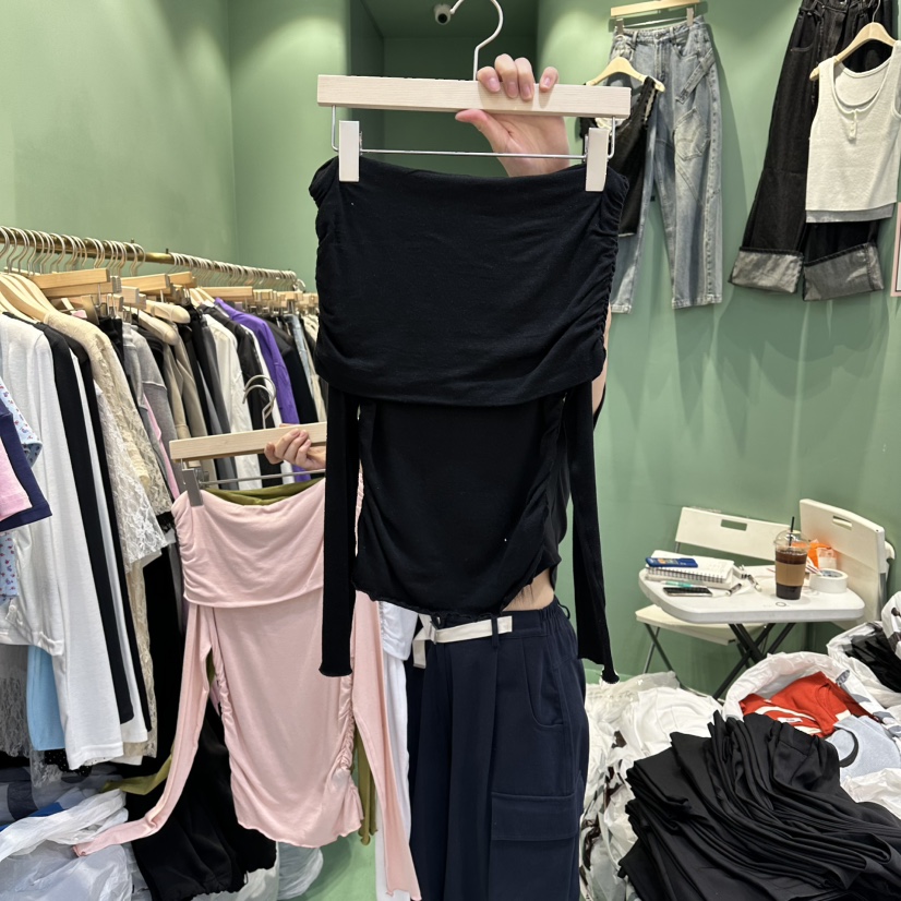 ROMANTIC NEWYORK韓國直郵女士新品休閑熱賣長袖T恤褶皺ROMANTIC NEWYORK長袖T恤圖色4