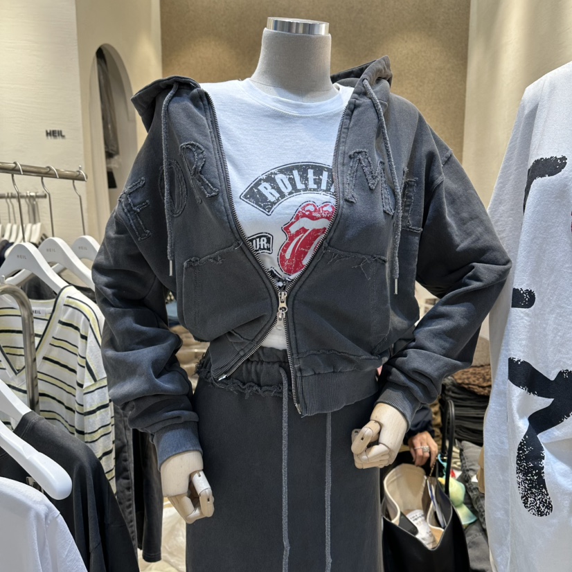HEIL韓國東大門直郵女裝新品熱賣人氣夾克拉鏈連帽衫復古HEIL夾克圖色1