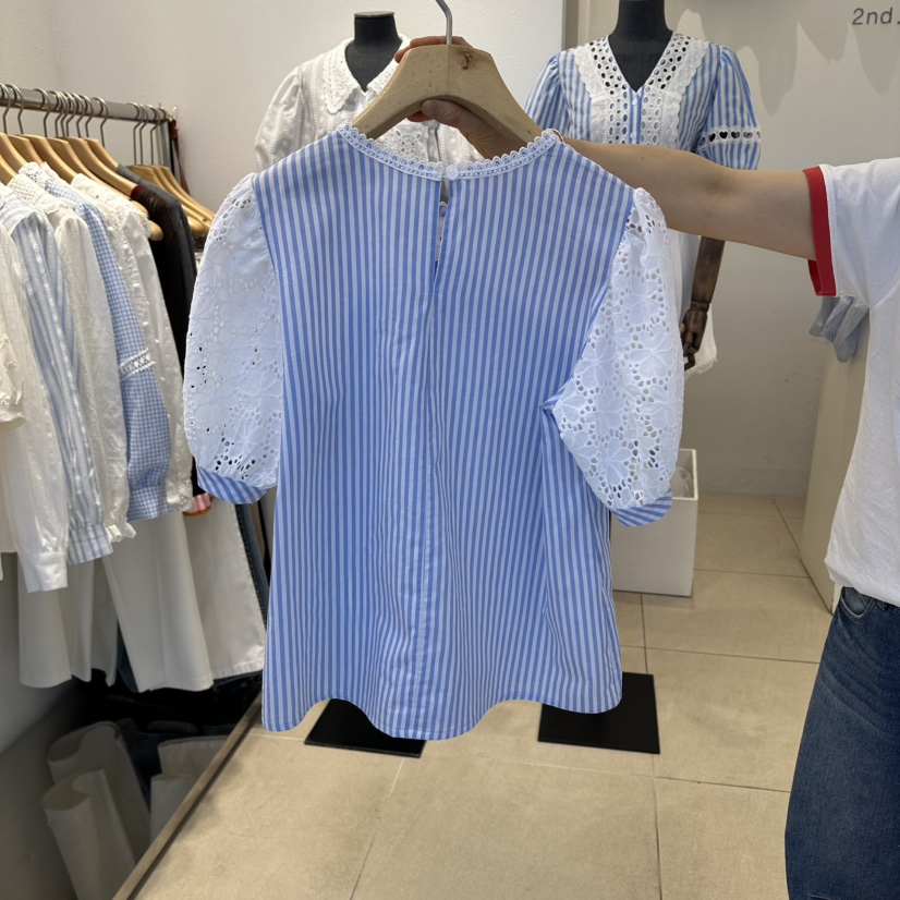2nd B-S韓國東大門代購女裝新品26春夏時尚襯衫蕾絲衫刺繡2nd B-S襯衫/蕾絲衫
