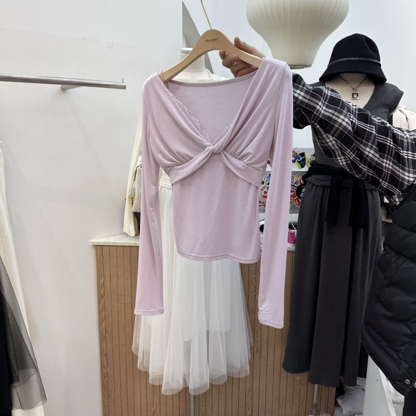 DELIGHT-Q韓國直郵實拍女裝新款熱賣人氣26春夏長袖T恤蕾絲DELIGHT-Q長袖T恤圖色3