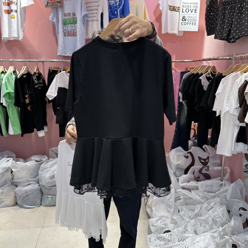 K STORY韓國代購女士新品26春夏推薦休閑職業時尚T恤蕾絲K STORYT恤