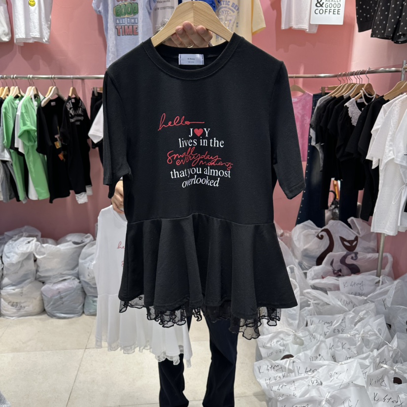 K STORY韓國代購女士新品26春夏推薦休閑職業時尚T恤蕾絲K STORYT恤圖色2