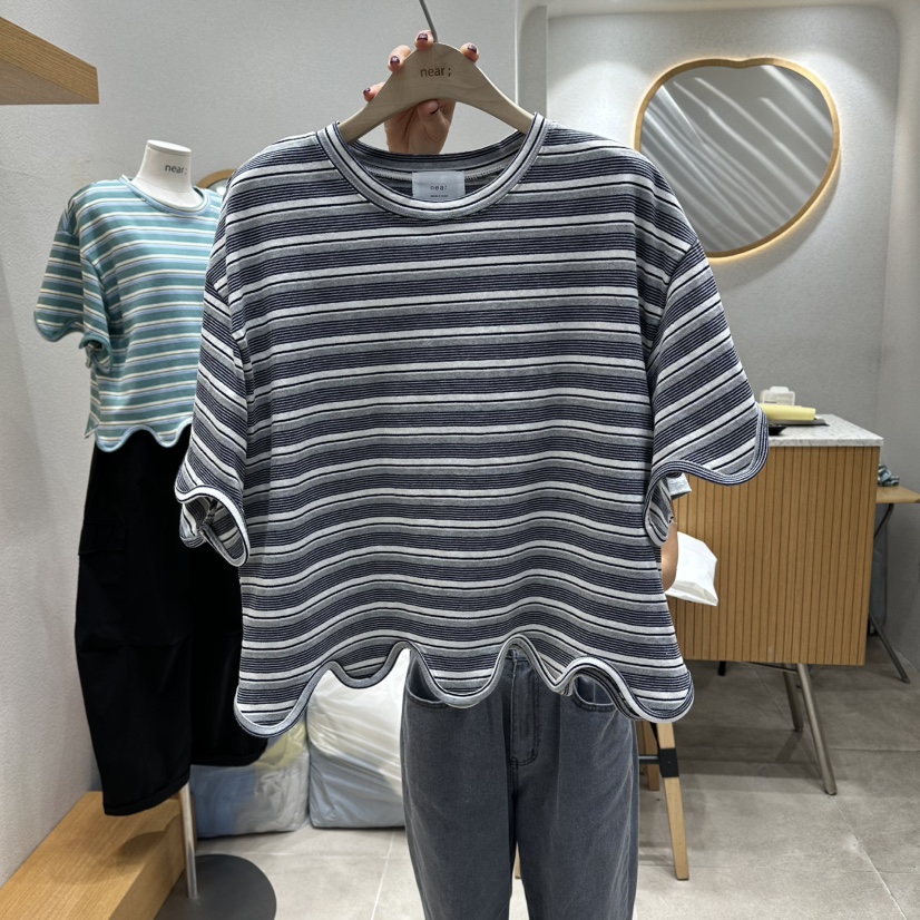NEAR韓國直郵實拍女士新款26春夏人氣時尚職業推薦T恤條紋NEART恤圖色3