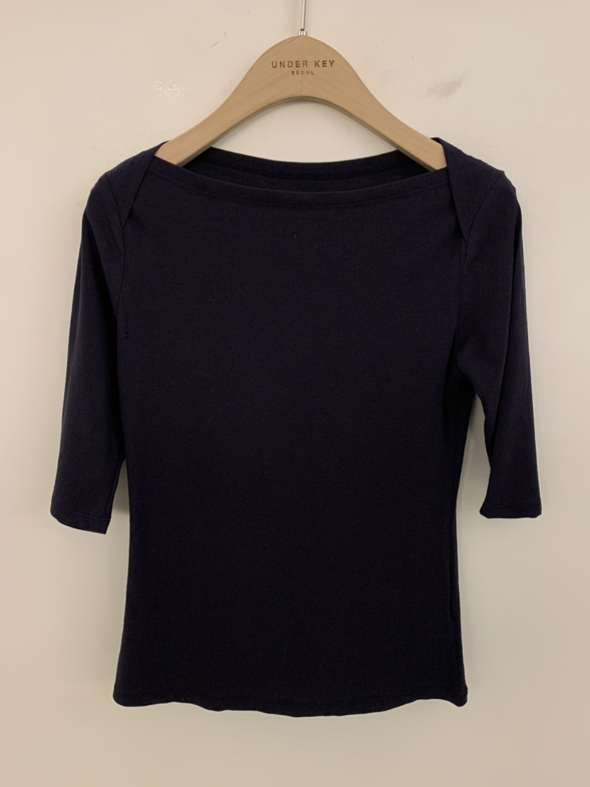UNDER KEY韓國代購女士新品時尚休閑推薦人氣熱賣T恤船領UNDER KEYT恤圖色3深藍色