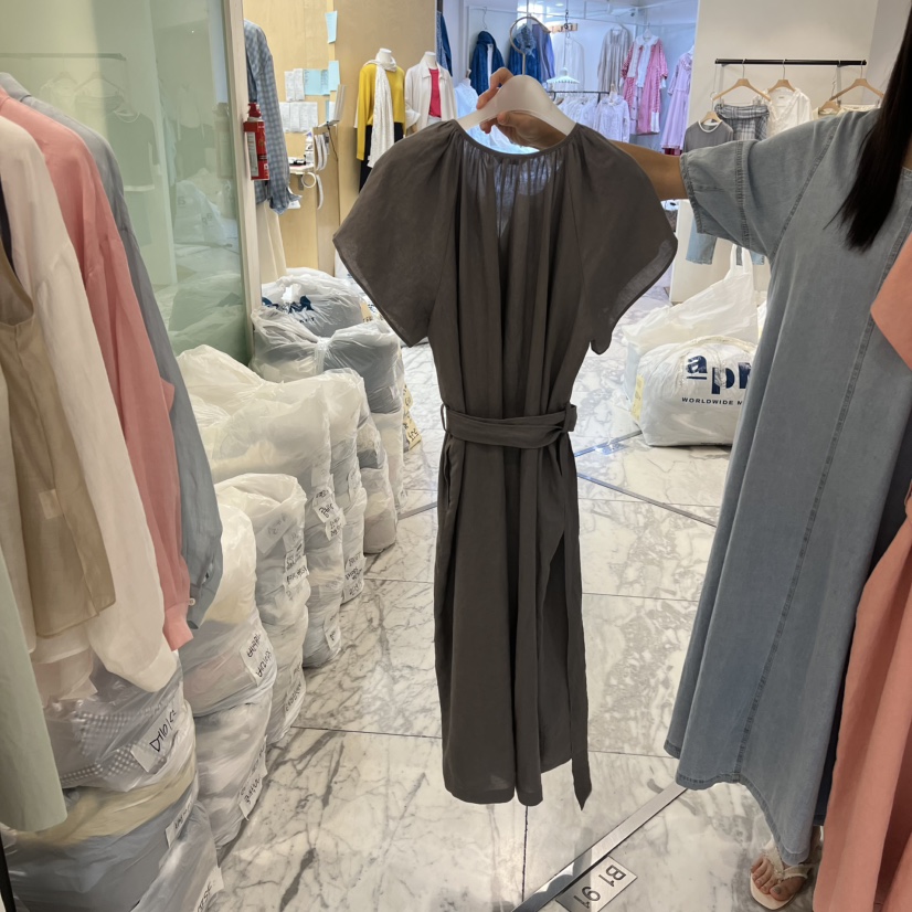 ALMOND韓國代購女士新品職業時尚26春夏熱賣連衣裙含腰帶ALMOND連衣裙