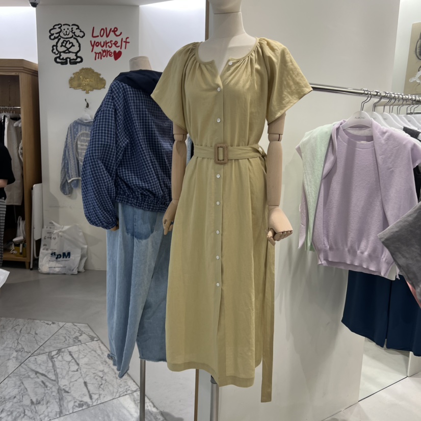 ALMOND韓國代購女士新品職業時尚26春夏熱賣連衣裙含腰帶ALMOND連衣裙圖色1