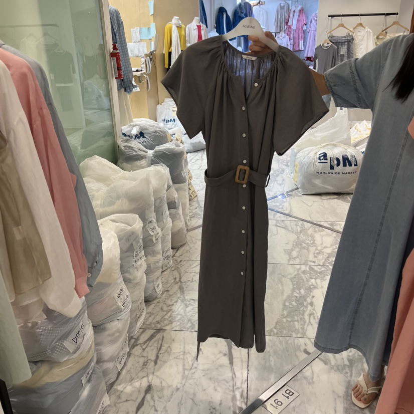 ALMOND韓國代購女士新品職業時尚26春夏熱賣連衣裙含腰帶ALMOND連衣裙圖色2