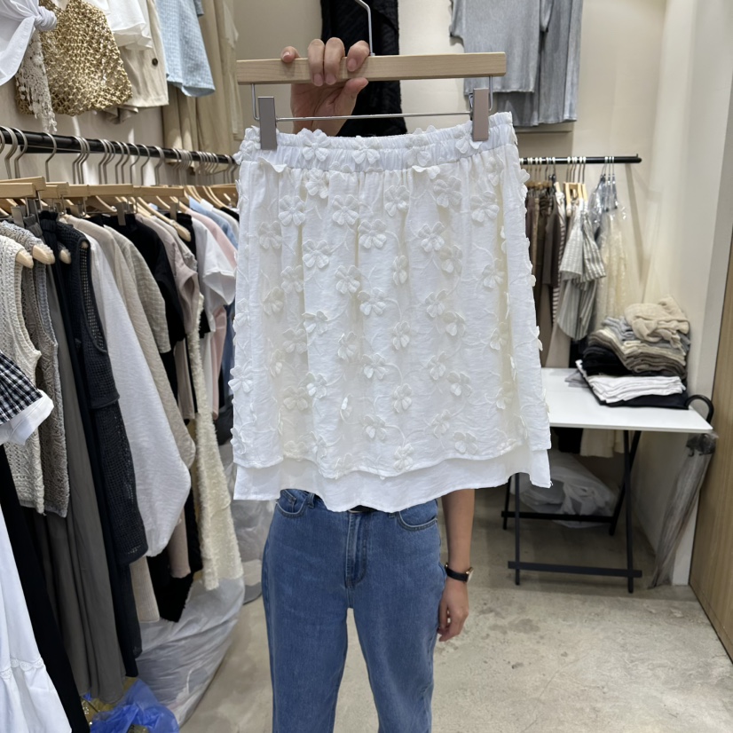 HOLYBANANA韓國直郵女士新品時尚休閑26春夏半身裙中短裙刺繡groovy.H/HOLYBANANA半身裙/中短裙