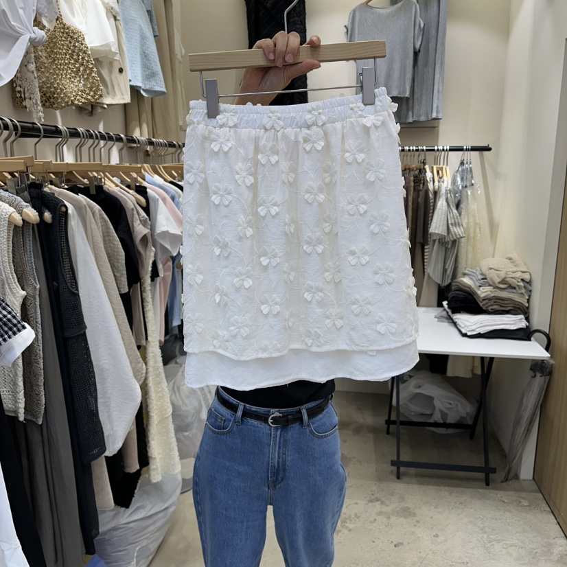 HOLYBANANA韓國直郵女士新品時尚休閑26春夏半身裙中短裙刺繡groovy.H/HOLYBANANA半身裙/中短裙圖色1