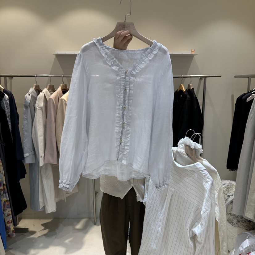 HER/PLAYLIST韓國直郵女士新款人氣職業26春夏襯衫蕾絲衫褶皺HER/PLAYLIST襯衫/蕾絲衫圖色1