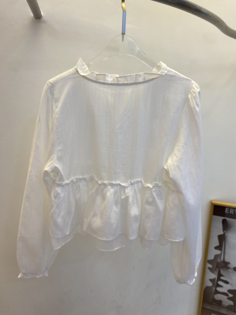 BLACK BIJOU韓國直郵女裝新品休閑時尚襯衫蕾絲衫褶皺雙層BLACK BIJOU襯衫/蕾絲衫