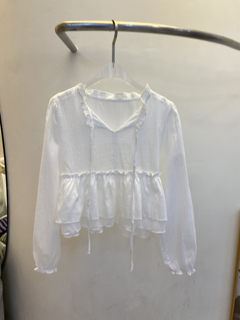 BLACK BIJOU韓國直郵女裝新品休閑時尚襯衫蕾絲衫褶皺雙層BLACK BIJOU襯衫/蕾絲衫