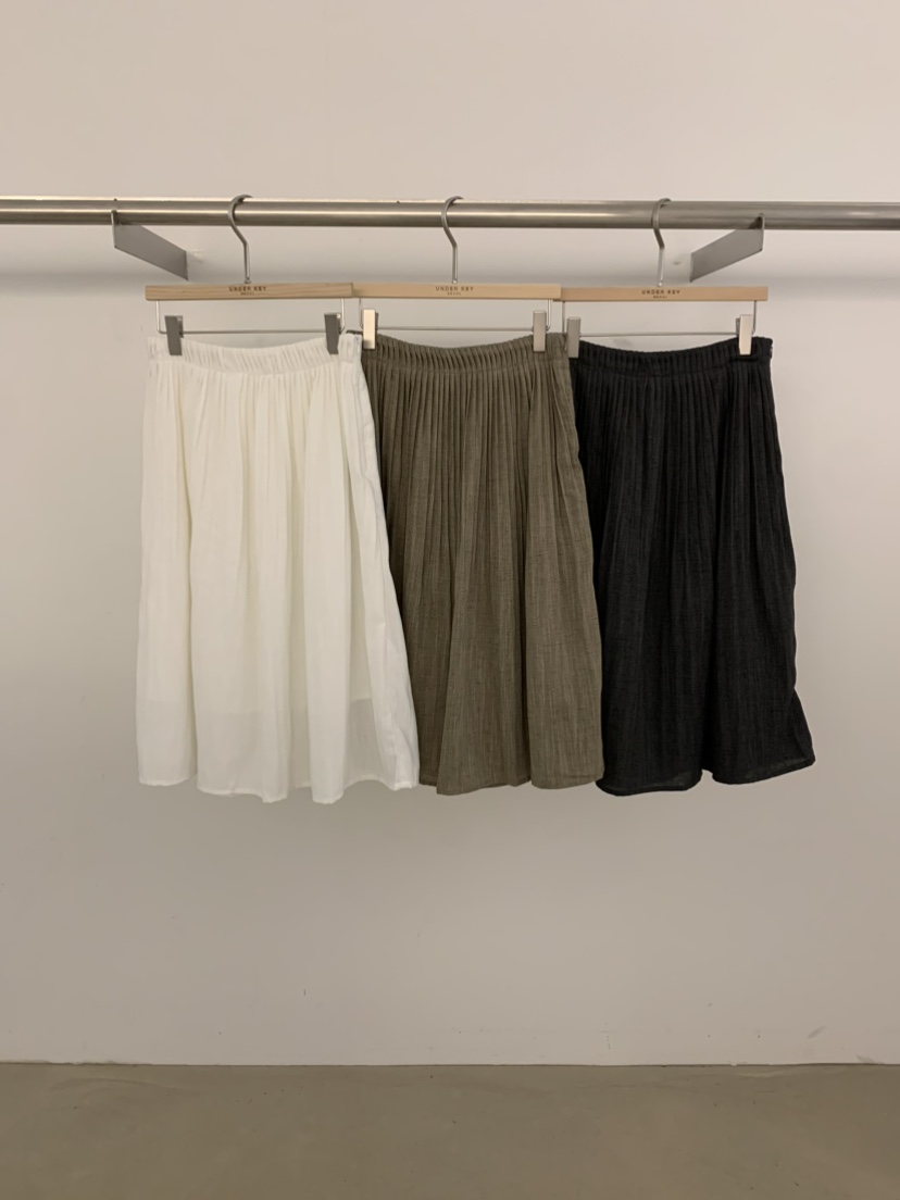 UNDER KEY韓國代購女士新款推薦半身裙中短裙亞麻布褶裥UNDER KEY半身裙/中短裙