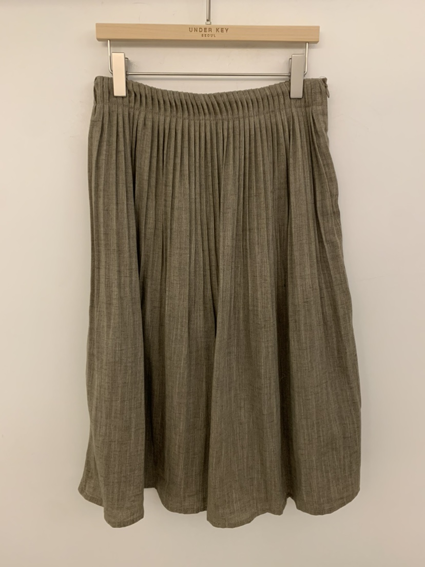 UNDER KEY韓國代購女士新款推薦半身裙中短裙亞麻布褶裥UNDER KEY半身裙/中短裙圖色1