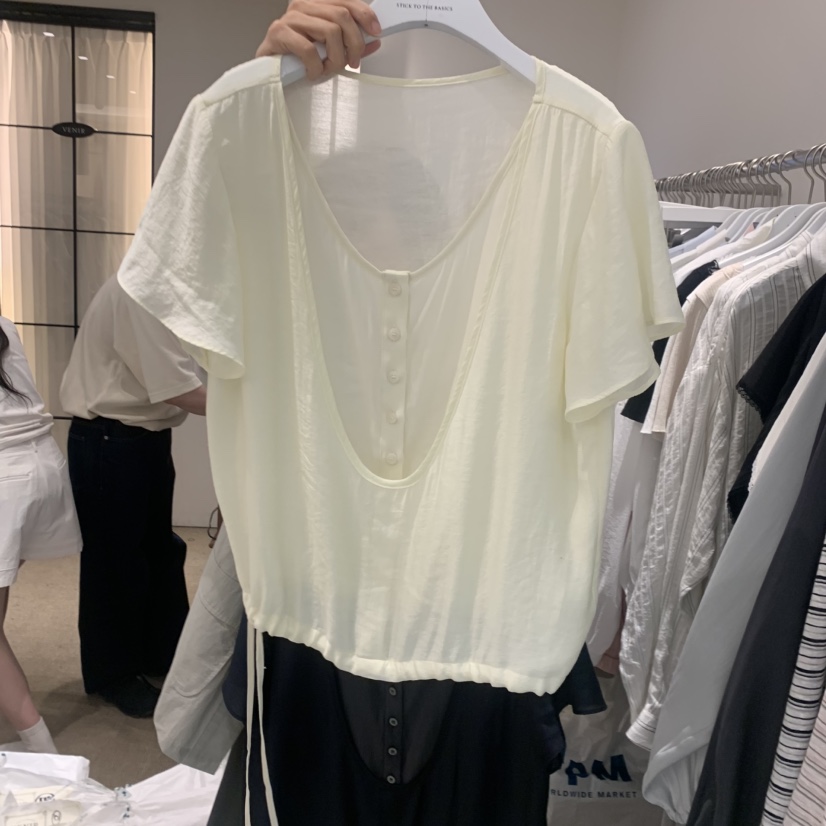 VENIR-a韓國代購女士新款時尚職業熱賣襯衫蕾絲衫假兩件VENIR-a襯衫/蕾絲衫圖色1