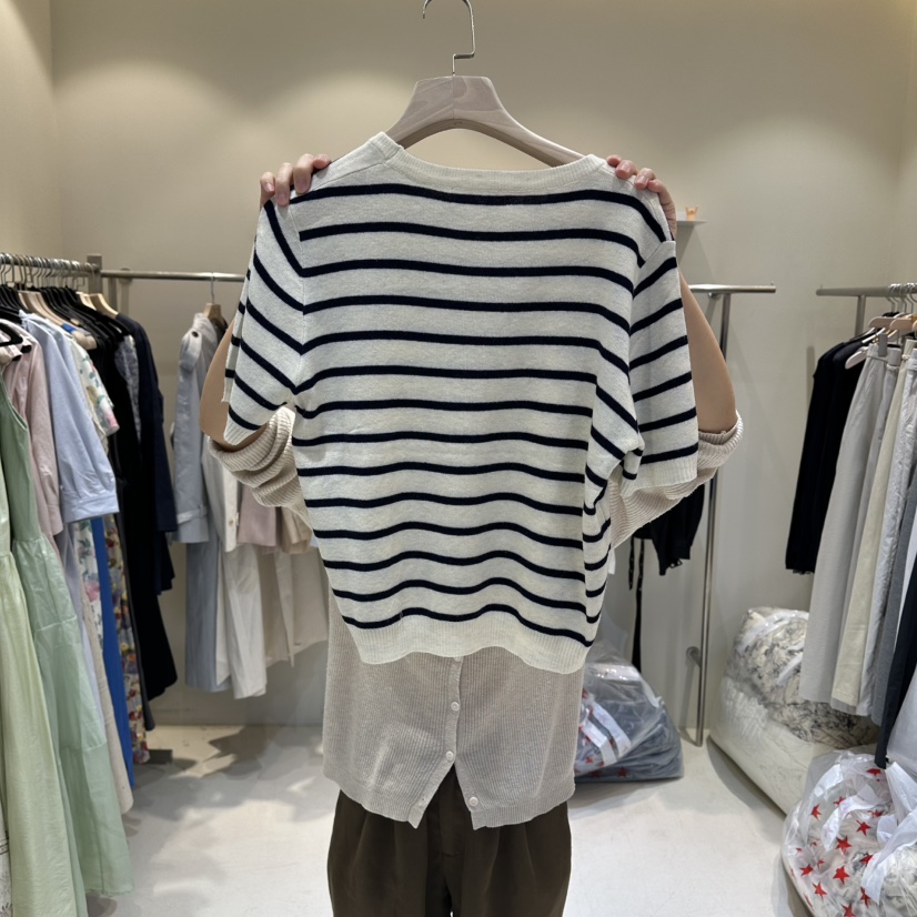 HER/PLAYLIST韓國代購女裝新款職業時尚熱賣休閑針織衫條紋HER/PLAYLIST針織衫