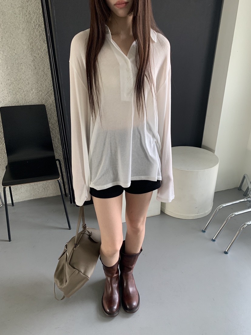 LOGARDEN韓國直郵女士新品職業休閑推薦熱賣時尚26春夏T恤紐扣LO GARDENT恤