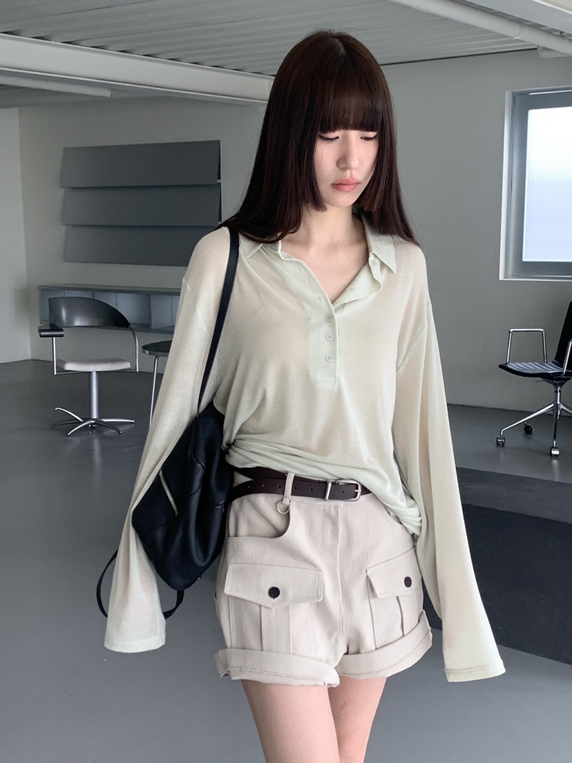 LOGARDEN韓國直郵女士新品職業休閑推薦熱賣時尚26春夏T恤紐扣LO GARDENT恤