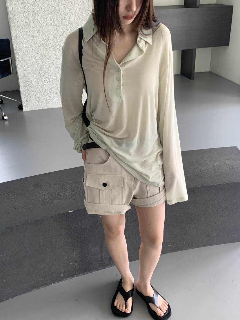 LOGARDEN韓國直郵女士新品職業休閑推薦熱賣時尚26春夏T恤紐扣LO GARDENT恤